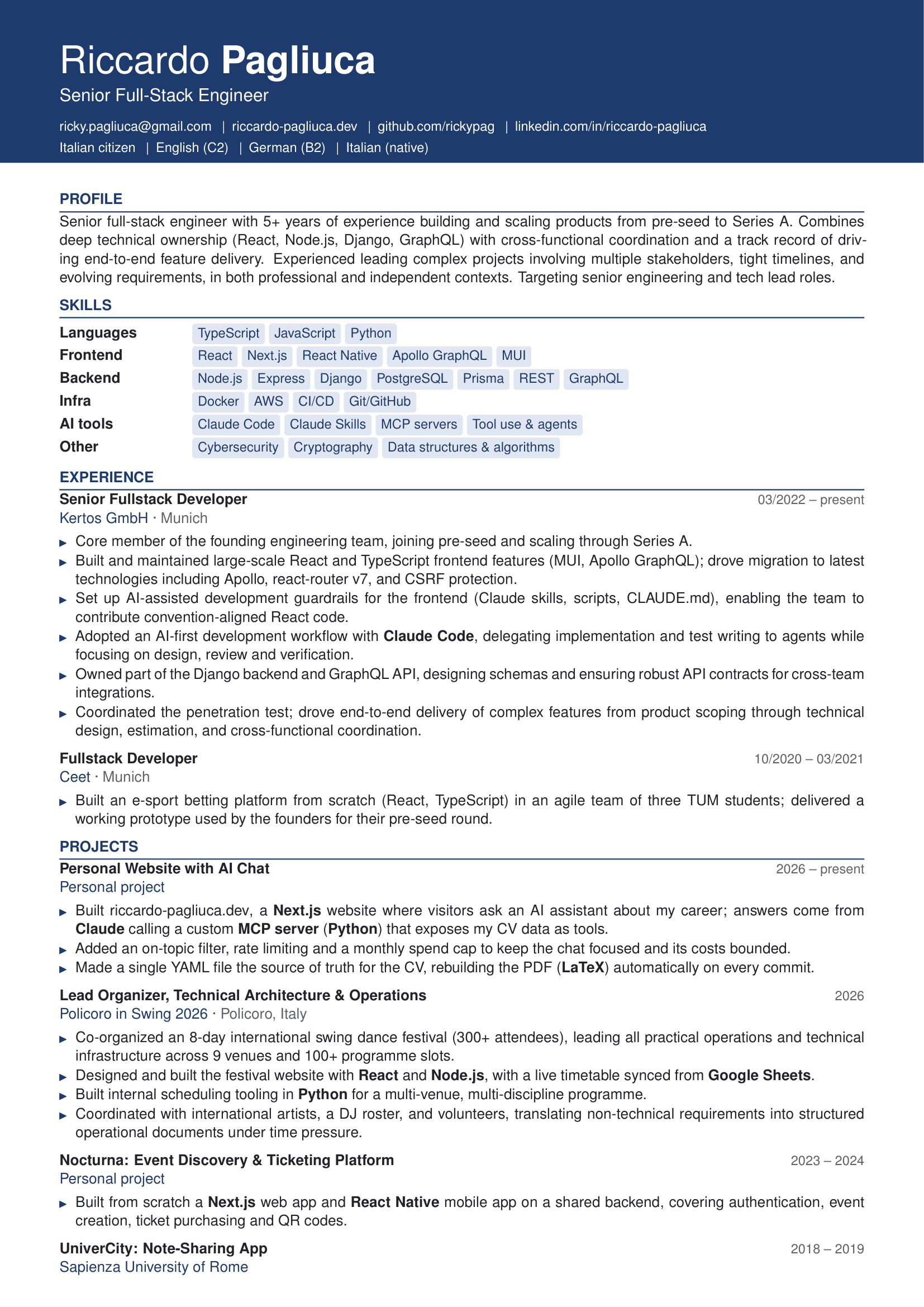 CV of Riccardo Pagliuca
